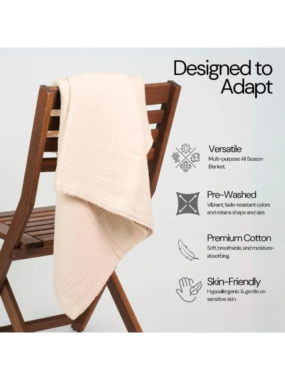 Soft 100% Cotton Muslin Blanket, Large 50